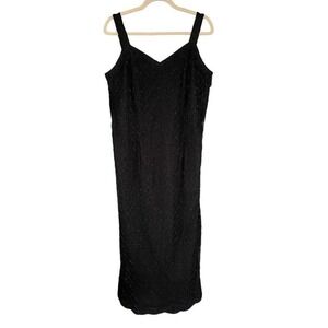 J1‎ Stenay Vintage Black Silk Beaded Diamond Lattice Midi Dress Plus Size 18W